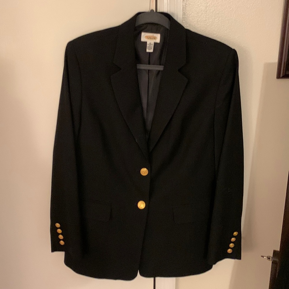 Talbots, black 2 button, suit coat with gold buttons